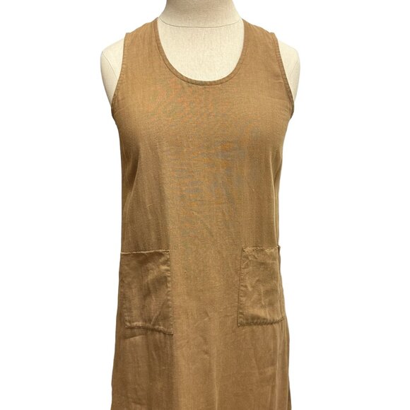 Eileen Fisher 100% Linen Midi tank Dress, Tan, Size Extra Small Petite - Picture 2 of 6